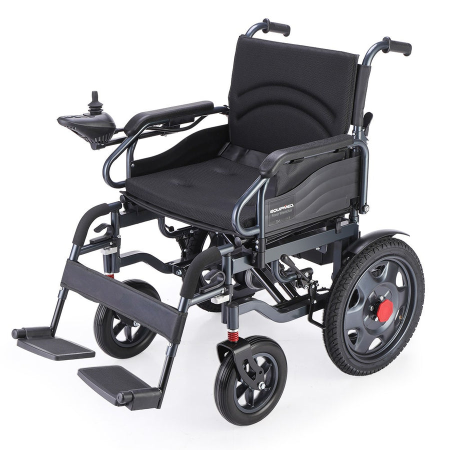 EQUIPMED Electric Folding Wheelchair, Wide Bariatric Chair Seat, Comfortable for S-XL, Long Range, Lithium Battery, Blac