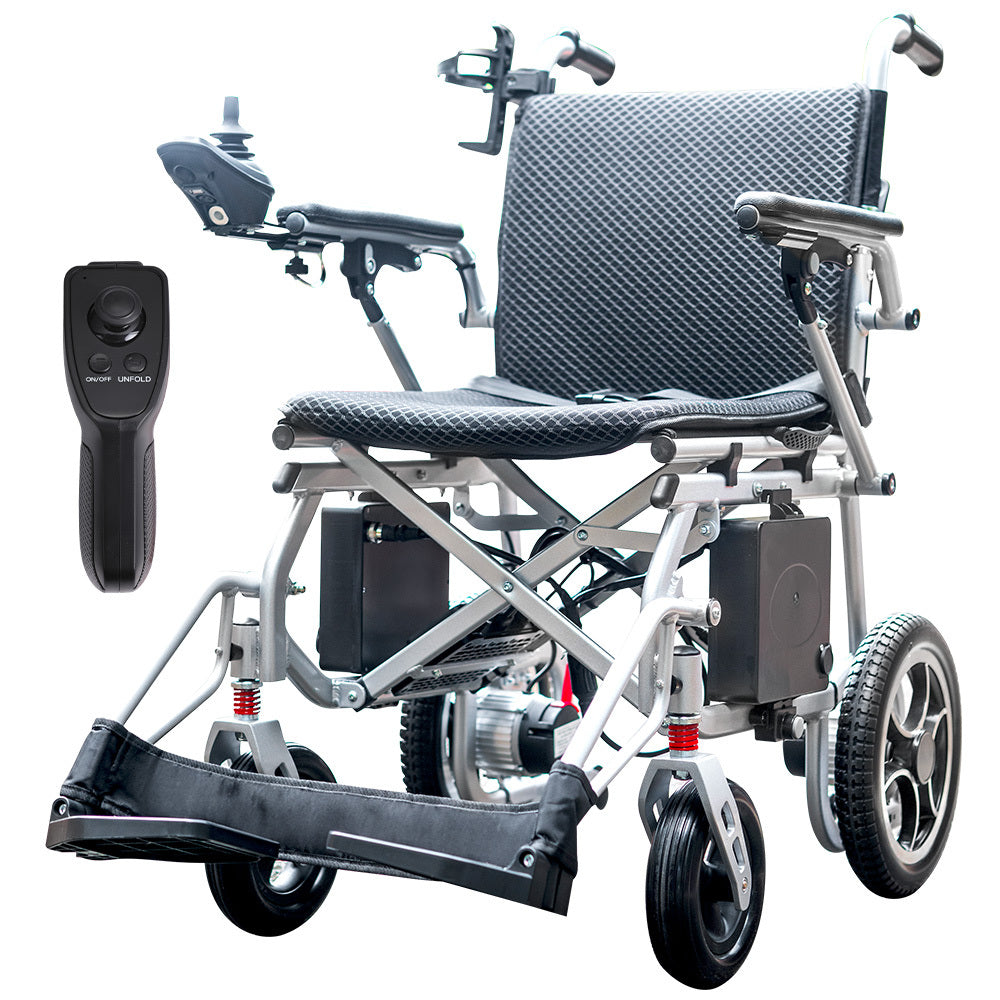 EQUIPMED Power Electric Wheelchair, Airline Approved Wheelchair, Extra Lightweight, Long Range, Lithium Batteries, Silve