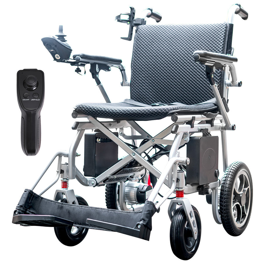 EQUIPMED Power Electric Wheelchair, Airline Approved Wheelchair, Extra Lightweight, Long Range, Lithium Batteries, Silve
