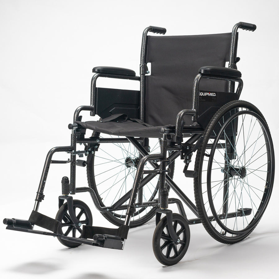 Equipmed 24 Inch Folding Bariatric Wheelchair, XL Wide Design, 136kg Capacity, Park Brakes, Retractable Armrests, Dark G