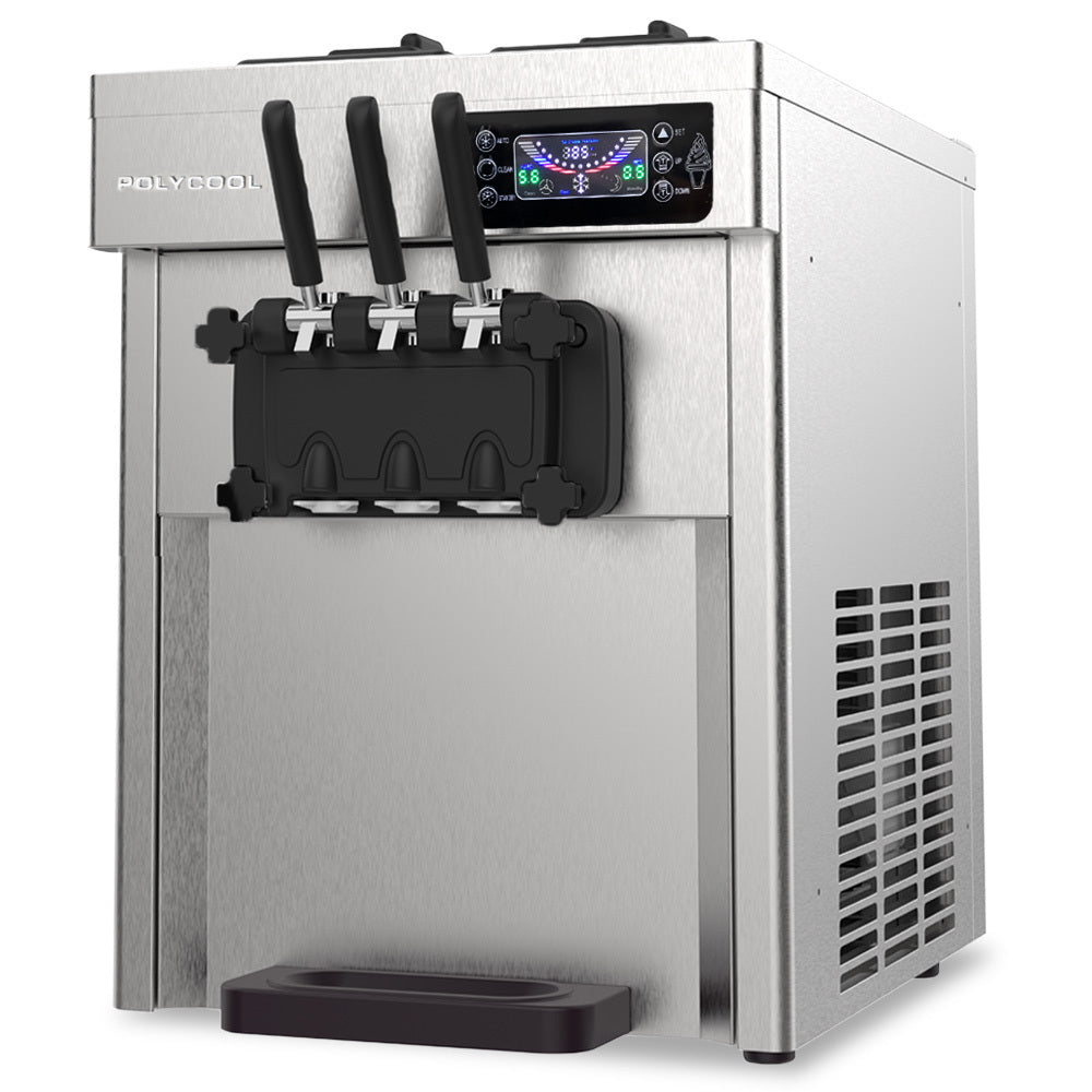 POLYCOOL Benchtop Soft Serve Ice Cream Machine, 3 Flavours, 2+Twist, Frozen Yoghurt, Acai Maker, Twin Cylinder, Counter Top Design, 15A Plug