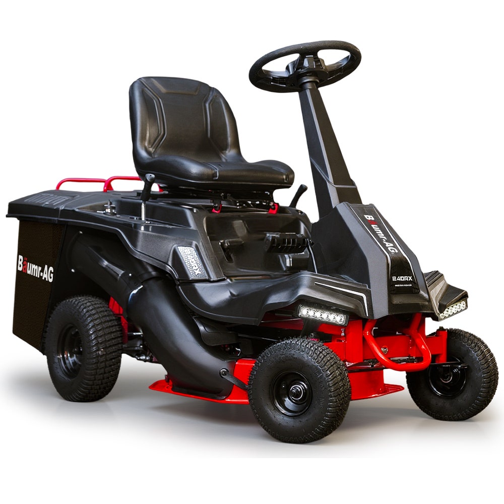 BAUMR-AG 24 Ride On Lawn Mower, Lithium Electric Start System, 6HP 224cc, 5 Cut Heights, Catcher and Mulch Kit