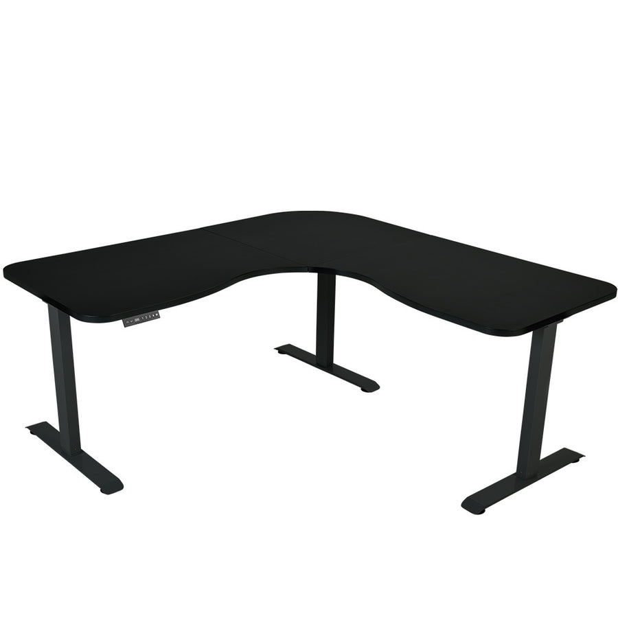 FORTIA Corner Standing Desk, 1730W x 1730W x 750D, 3 Motors, 120kg Load, Sit to Stand Up Electric Height Adjustable, Bla