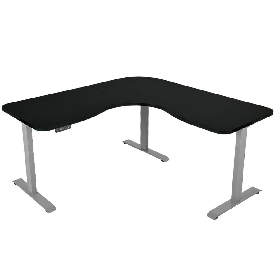 Fortia Corner Standing Desk, 1730W x 1730W x 750D, 3 Motors, 120kg Load, Sit to Stand Up Electric Height Adjustable, Bla