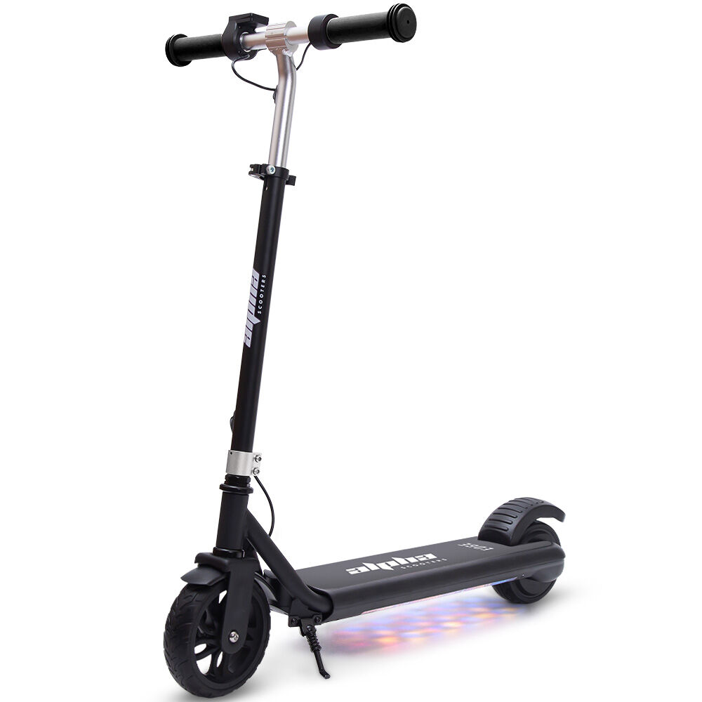 ALPHA Edge Electric Scooter Kids/Teens, 16km/h Max, Adjustable Height, UL Certified, AU Compliant, Dual Brakes, Bluetooth Music, LED, Black