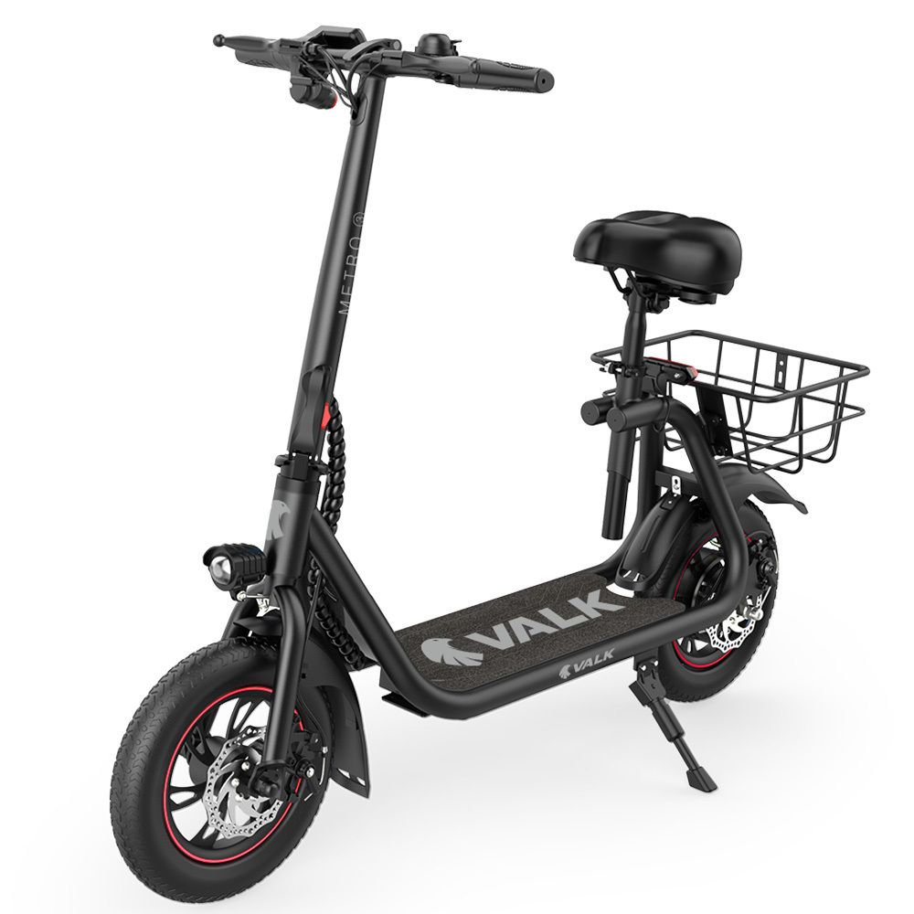 VALK Electric Scooter with Seat, Disc brakes, 12 Tyres, AU Compliant, for Adults, Teens, Commuter, Black