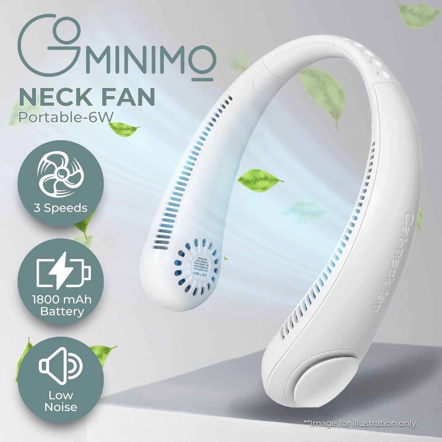 GOMINIMO Rechargeable Portable Bladeless Neck Fan with 3 Speeds and 62 Air Outlet (White) GO-NF-100-HJ