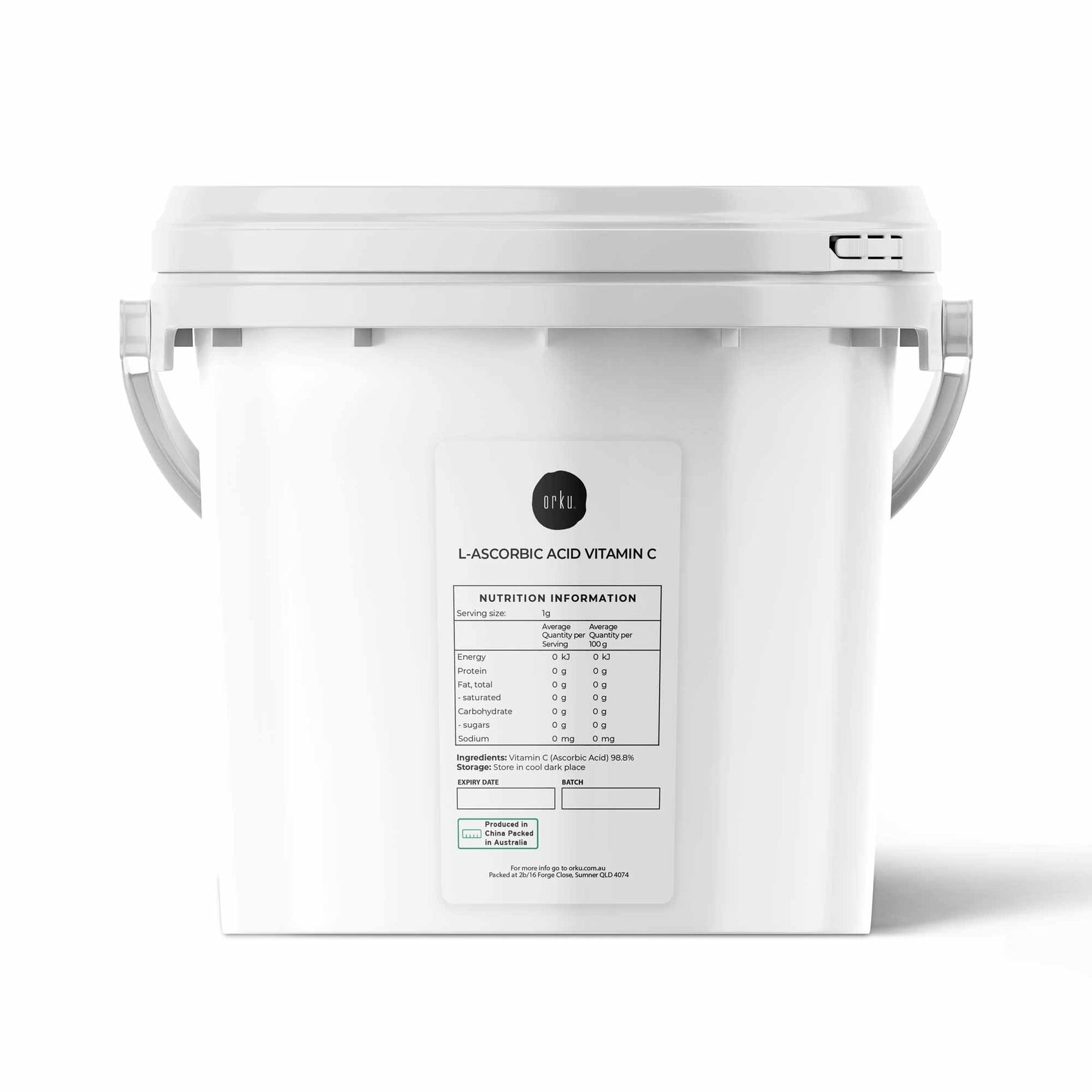 Orku 5Kg Vitamin C Powder in Tub Pure L-Ascorbic Acid - USP Grade Non-GMO