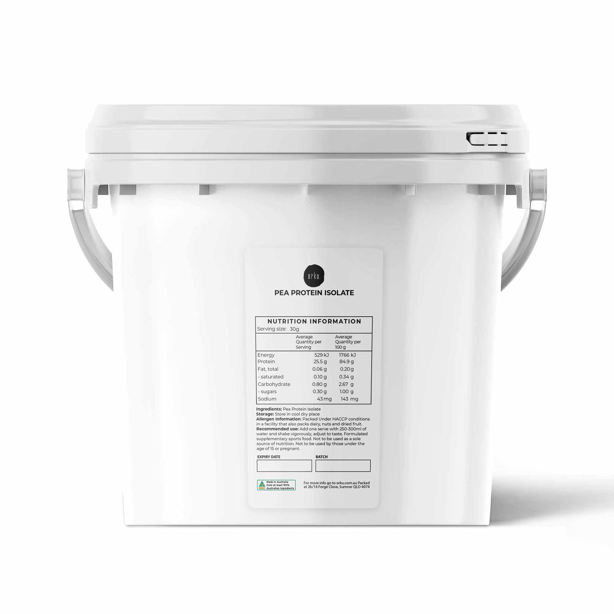 Orku 3kg Pea Protein Isolate Powder - High Protein Plant Based Unsweetened Tub