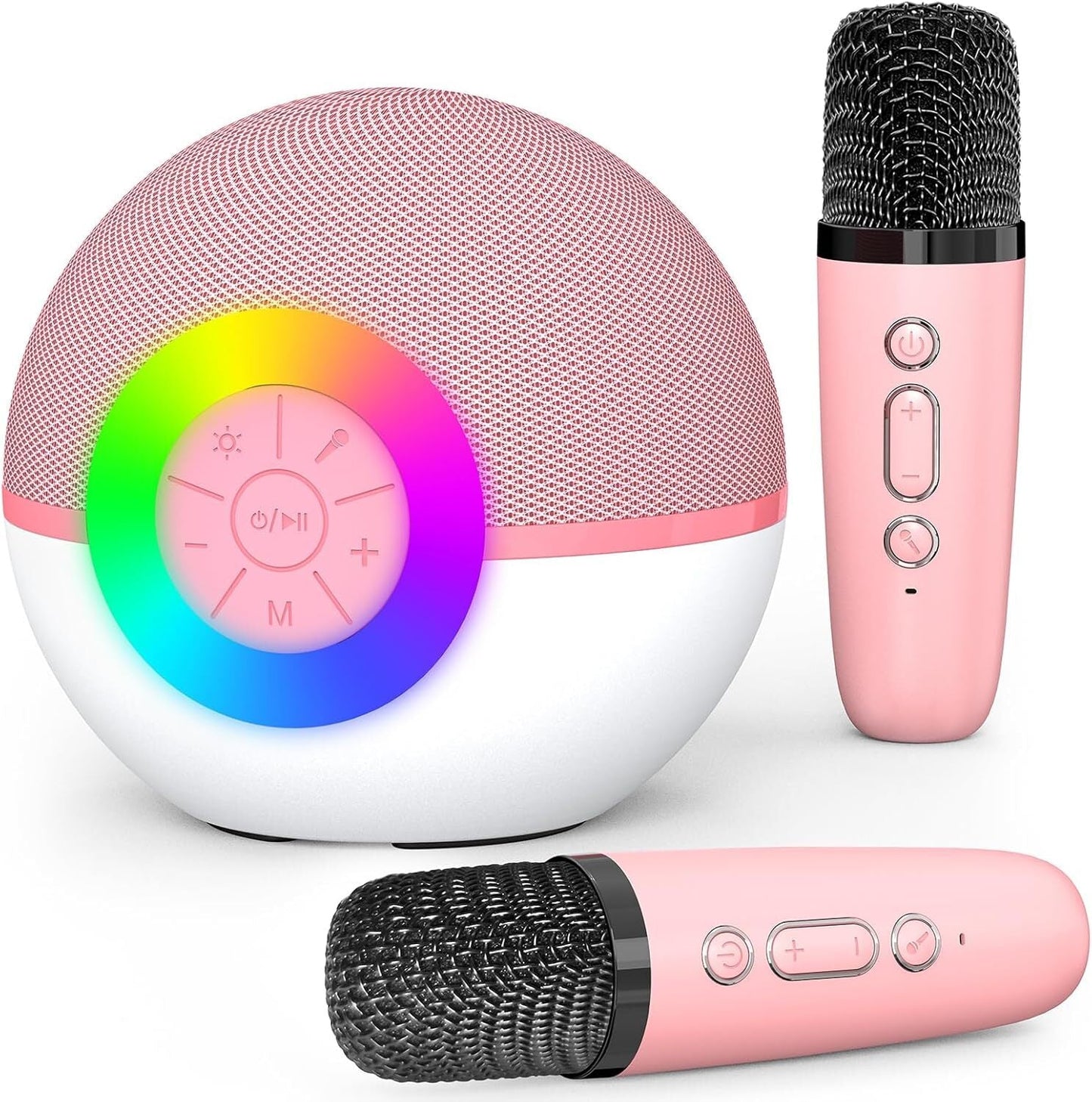 Mini Karaoke Machine and 2x Wireless Microphones Portable Bluetooth Speaker Pink
