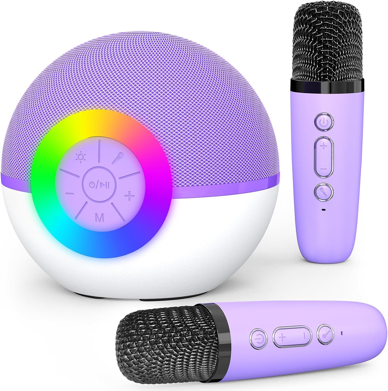 Mini Karaoke Machine - 2x Wireless Microphones Portable Bluetooth Speaker Purple