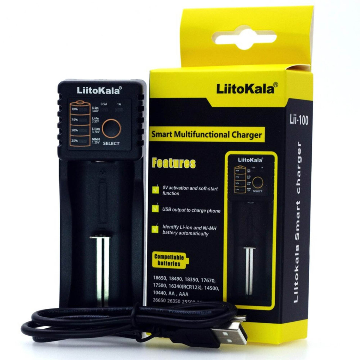LiitoKala Lii-100 Smart Battery Charger - USB Output for 18650 AA AAA Li-ion NiMH