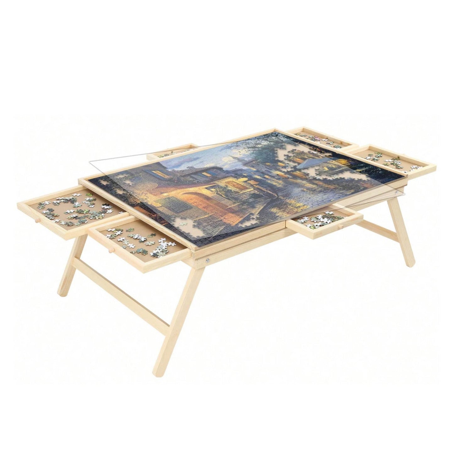 Social Hike 1500pcs Puzzle Board Table 6 Drawer with Cover - Wooden Folding Legs