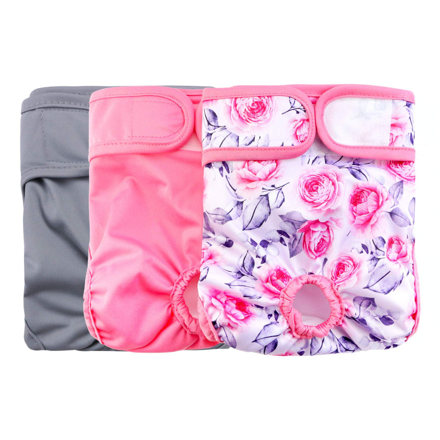 Rooster Farms Female Dog Diapers Small 3Pk - Washable Reusable Nappies Hook/Loop