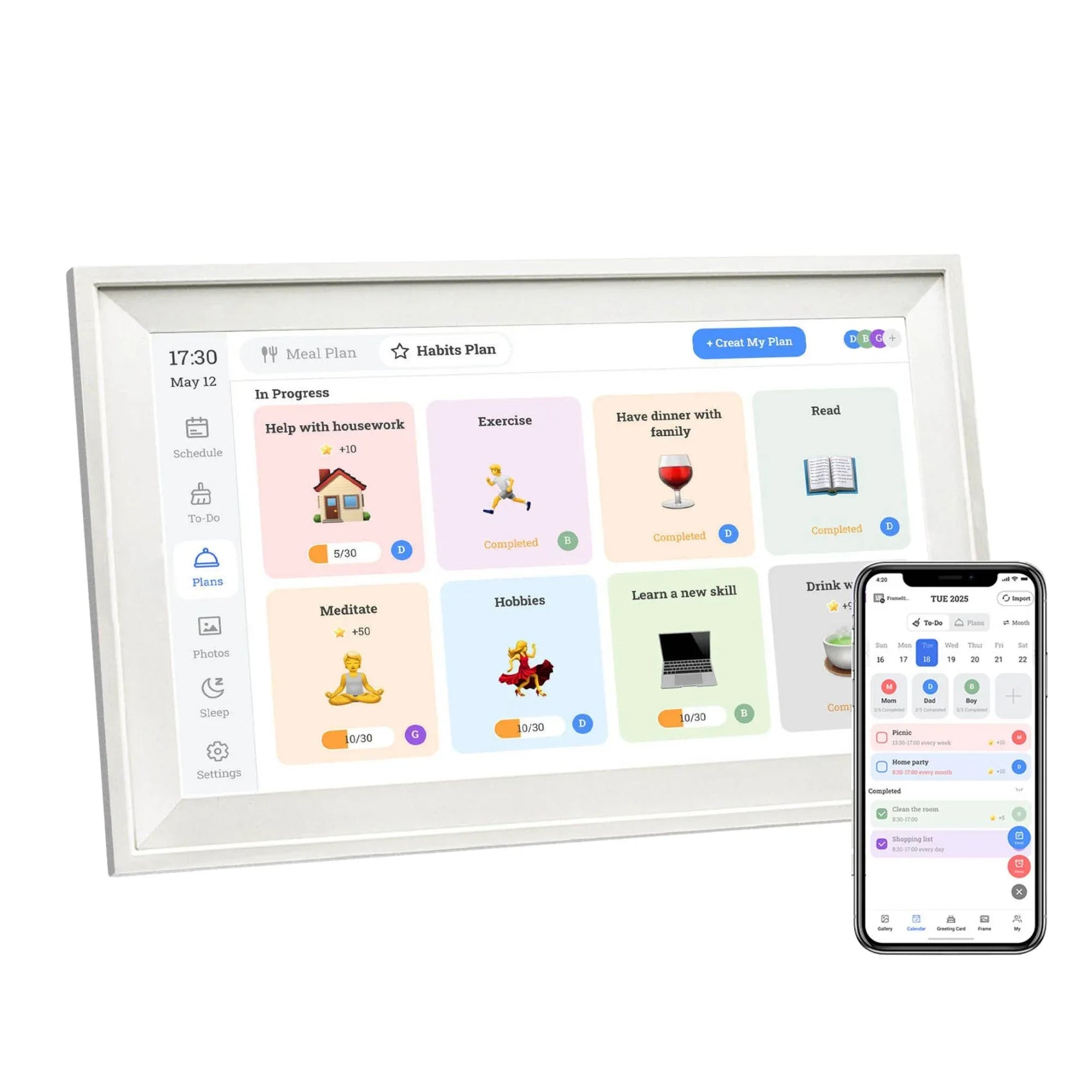 Kitchee Digital Calendar Smart Family Planner - 39.5cm Touchscreen Display White