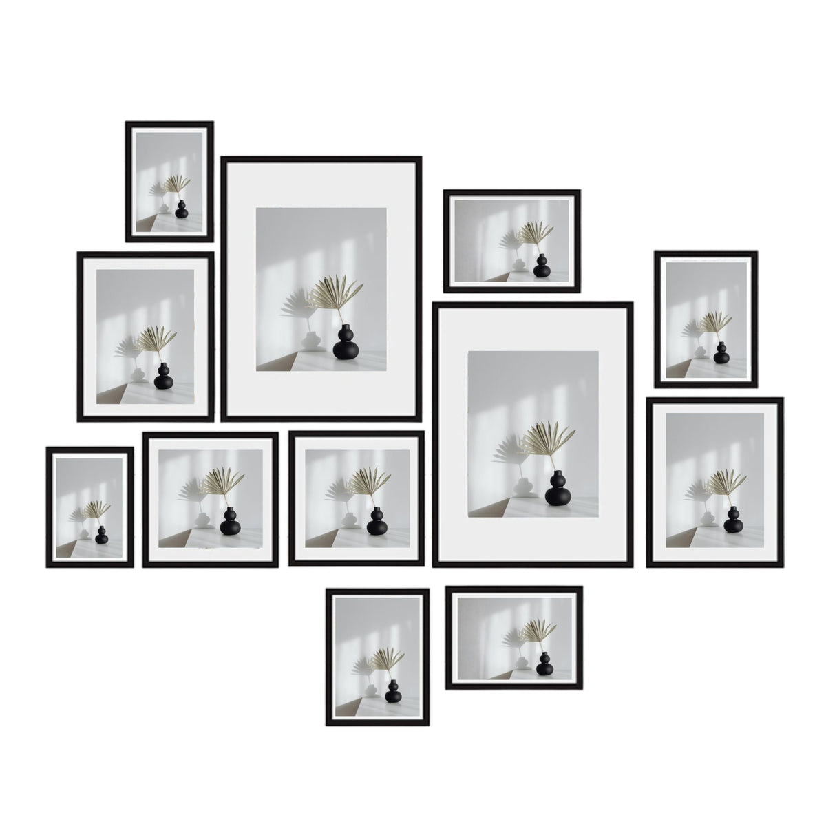 Kitchee 12 Pieces Photo Frame Set - Modern Gallery Wall Mixed Sizes Matt Black