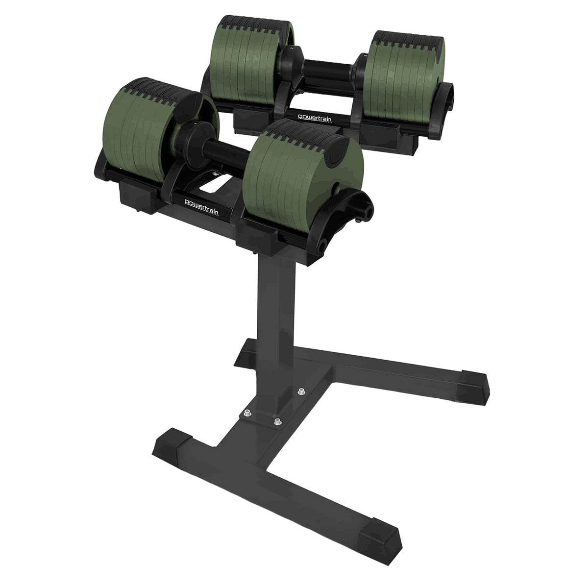 Powertrain Eon Dial-Up 90KG Adjustable Dumbbells Pair with Stand  - Green