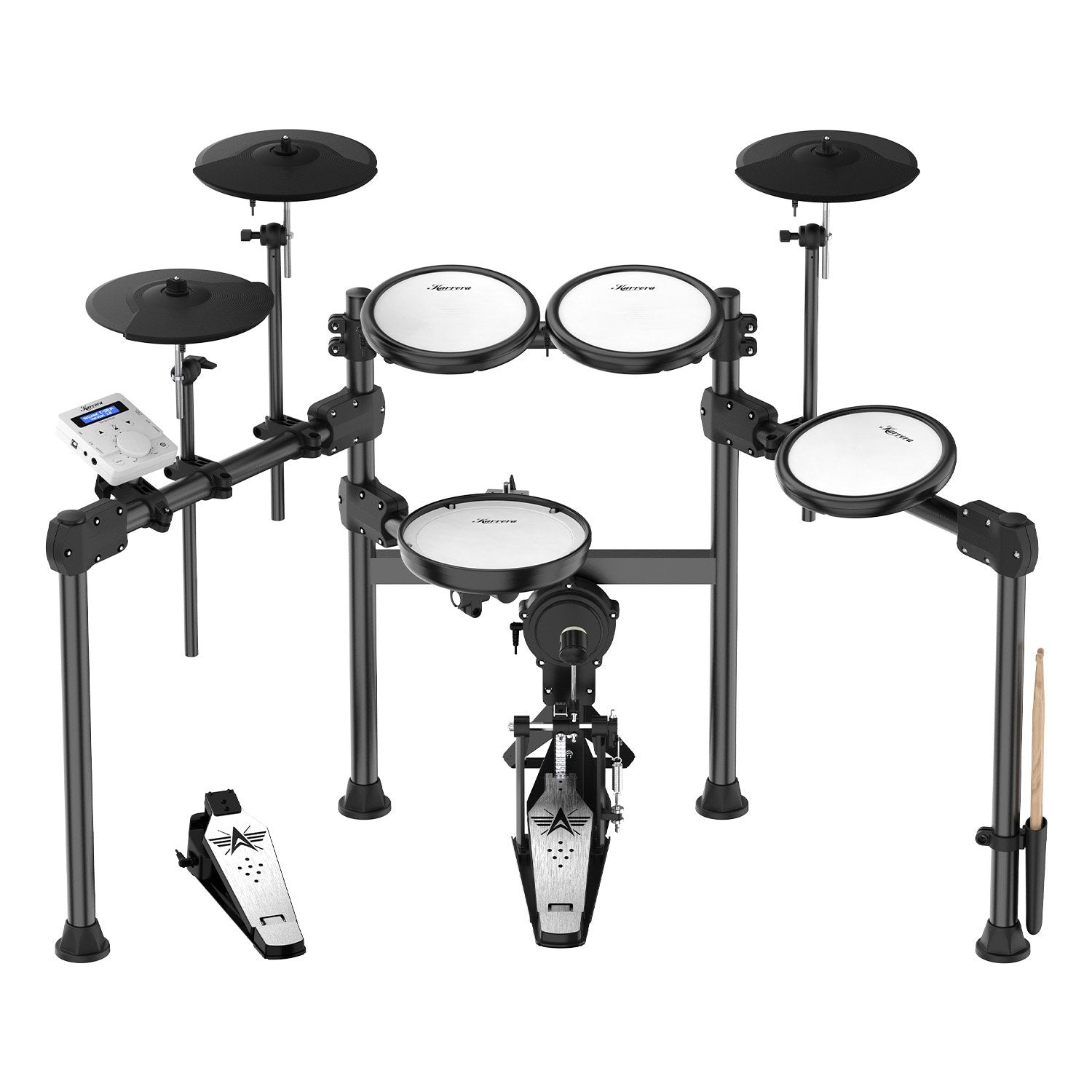 Karrera X23 Electronic Drum Kit With Quiet Mesh Drum Heads, Editable Sound Kits, Kick Pedal And Silicone Kick Drum, Usb 