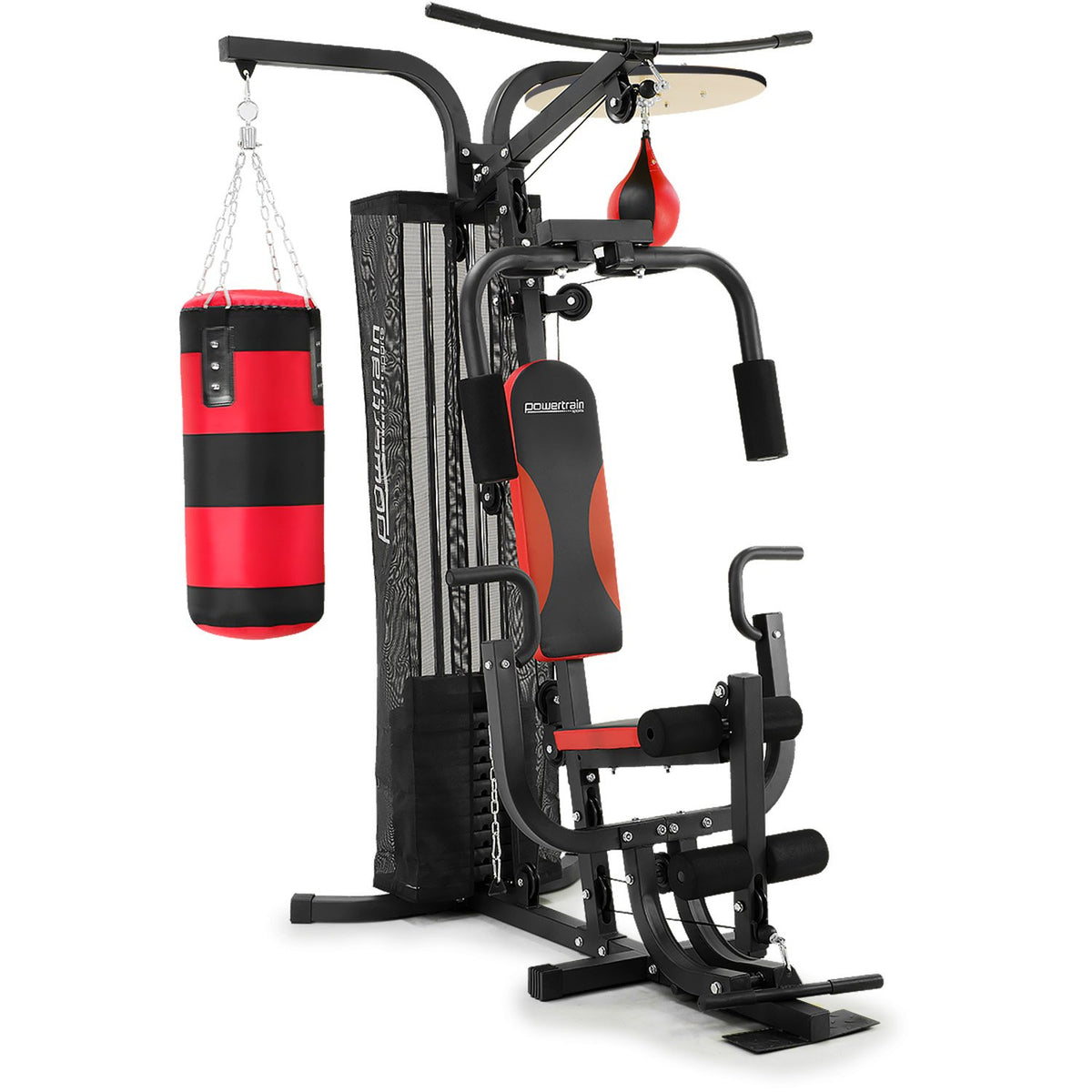 Powertrain 4610 Multi Station Home Gym Workout Machine with Boxing Punching Bag, Speed Ball, 110lb Weight Stack
