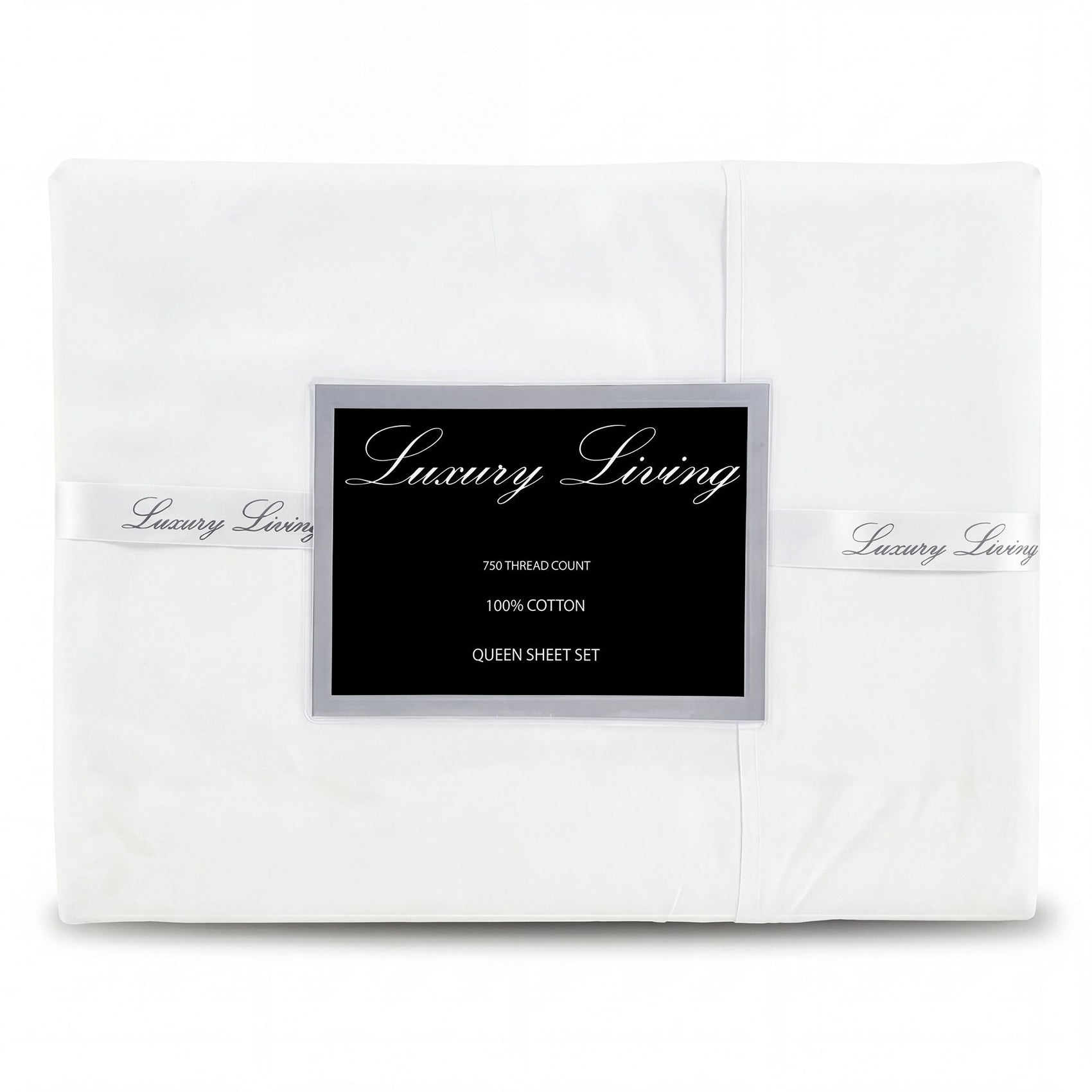 Laura Hill 750 Thread Count Pure Cotton Queen Bed Sheet Set 4 Piece Gift Pack - White