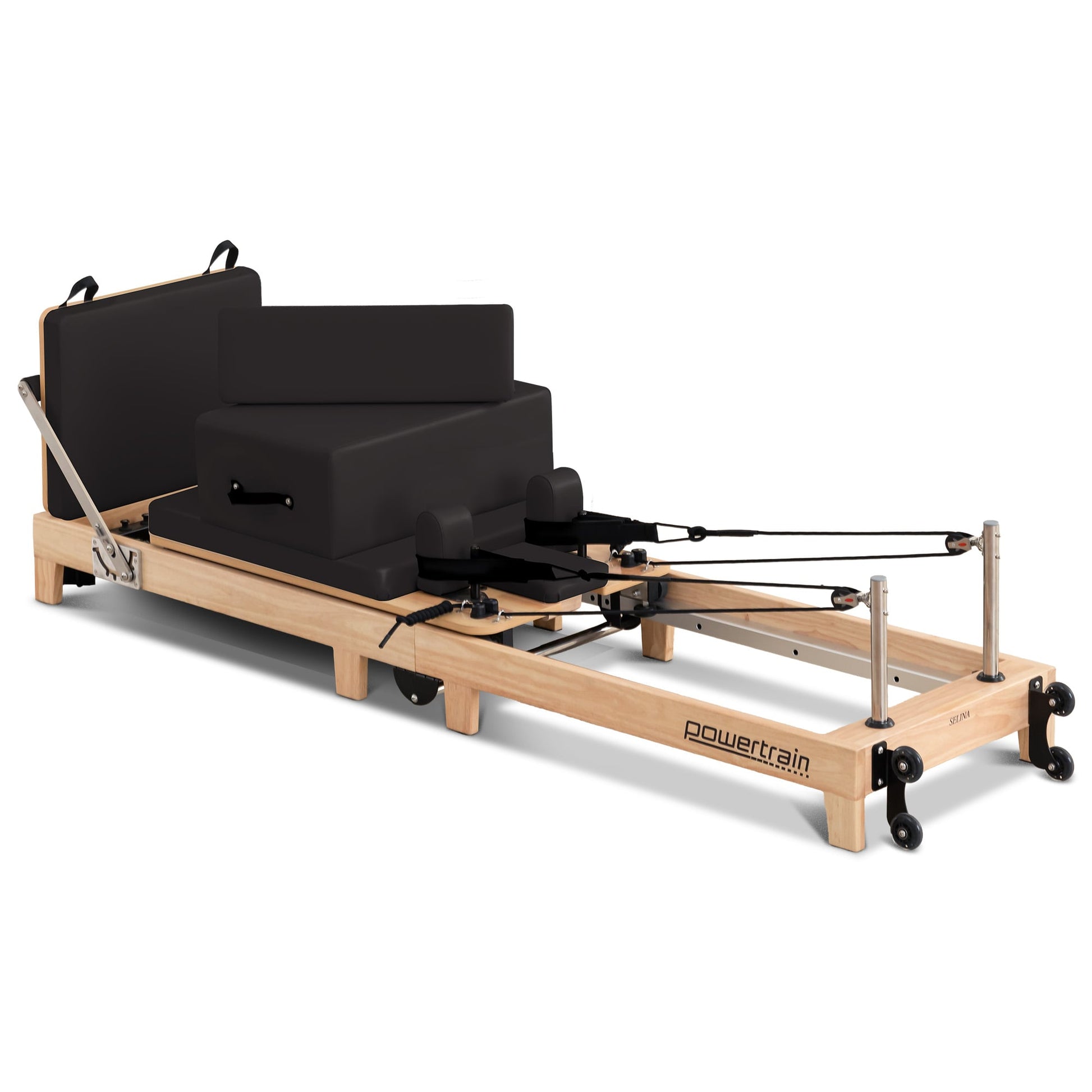 Powertrain Selina Pilates Reformer Machine Wooden Folding Multifunctional Home Gym Equipment with Jumpboard & Sitting Box Oak Black