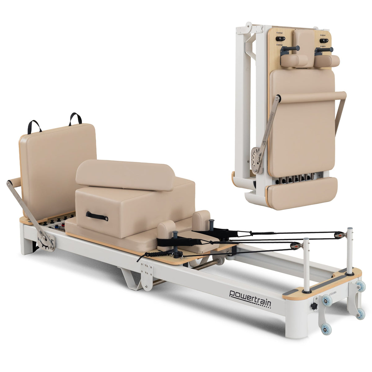 Powertrain Velora Beige Aluminium Foldable Pilates Board Reformer Multifunctional Core Exercise Set Ab Trainer Platform Extender Sitting Box Jumpboard And Footbar Full Body Home