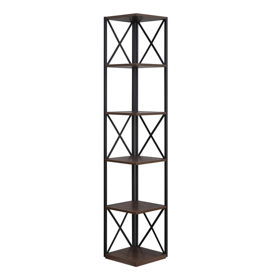 Sarantino Nora 5-Tier Corner Bookshelf in Walnut/Black