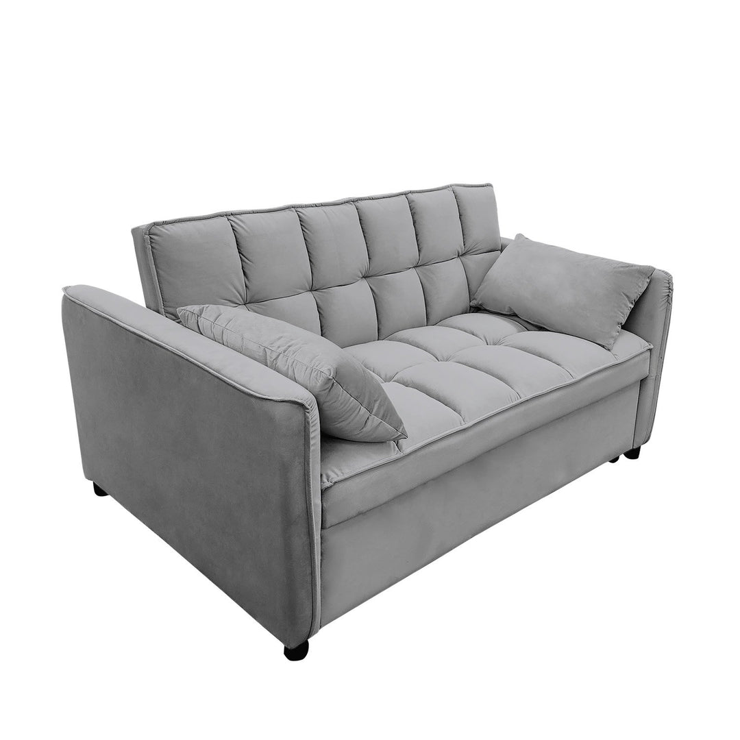 Sarantino Quincy 2-Seater Velvet Sofa Bed in Dark Grey with Wooden Frame and Tufted Design