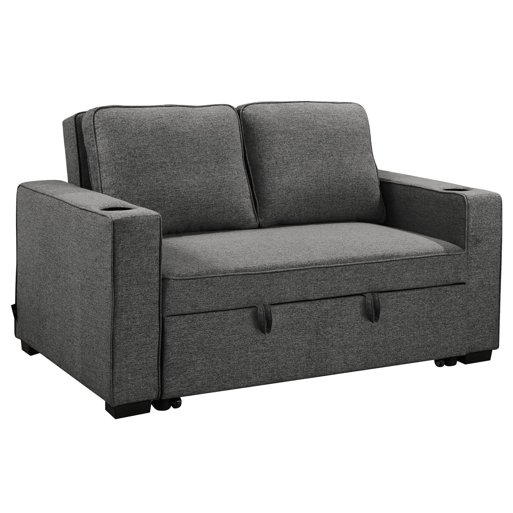 Sarantino Hoffman Linen Dark Grey Convertible Sofa Bed Couch Lounge With Cushions Cupholders Scandinavian-style Wooden F