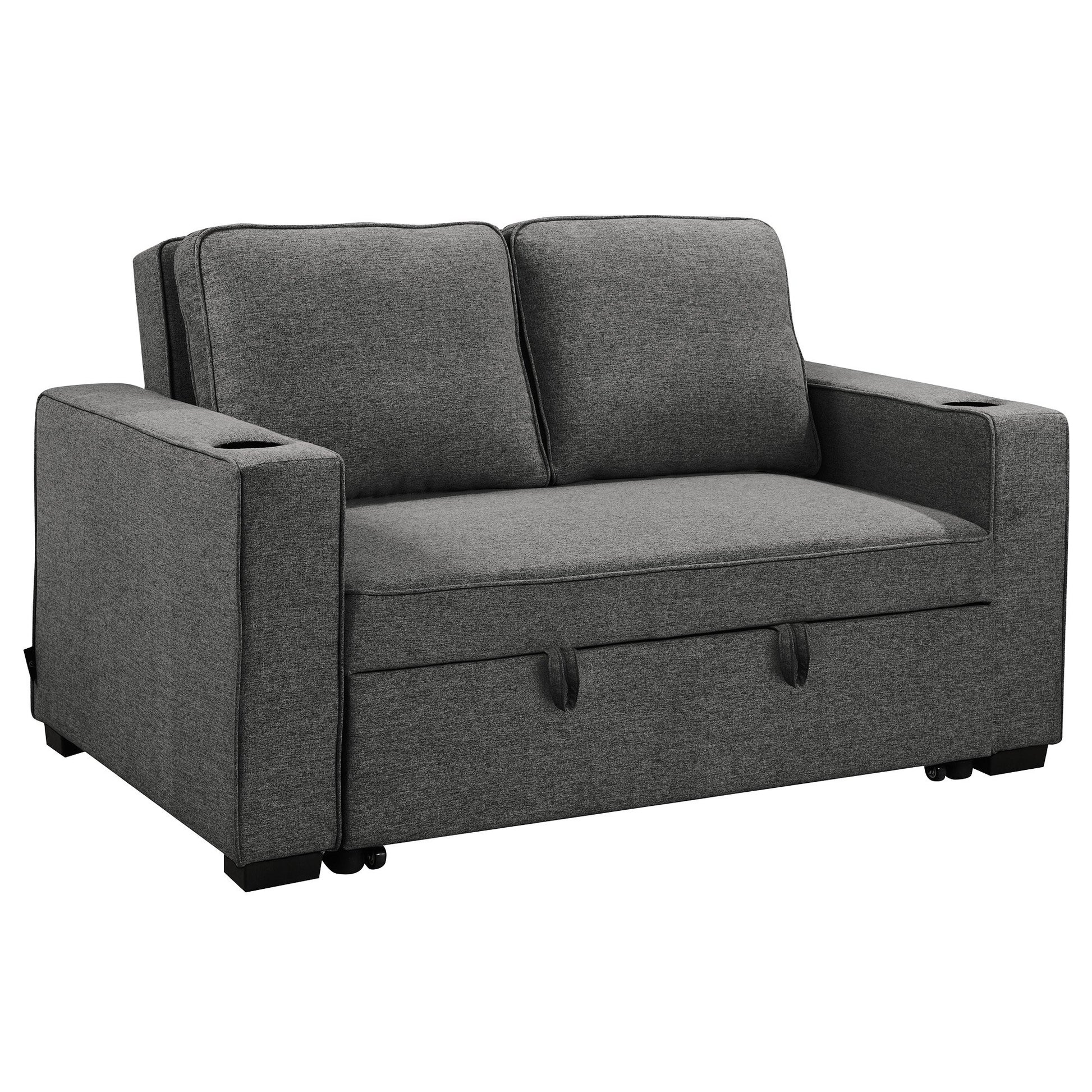 Sarantino Hoffman Linen Dark Grey Convertible Sofa Bed Couch Lounge With Cushions Cupholders Scandinavian-style Wooden F