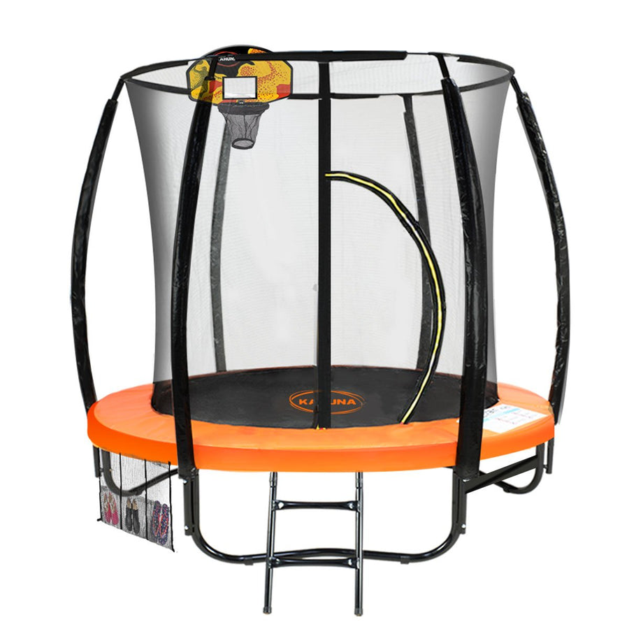Kahuna 8ft Outdoor Orange Trampoline For Kids And Children Suited For Fitness Exercise Gymnastics With Safety Enclosure 