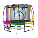Kahuna 10ft Outdoor Trampoline Kids Children With Safety Enclosure Pad Mat Ladder Basketball Hoop Set - Rainbow