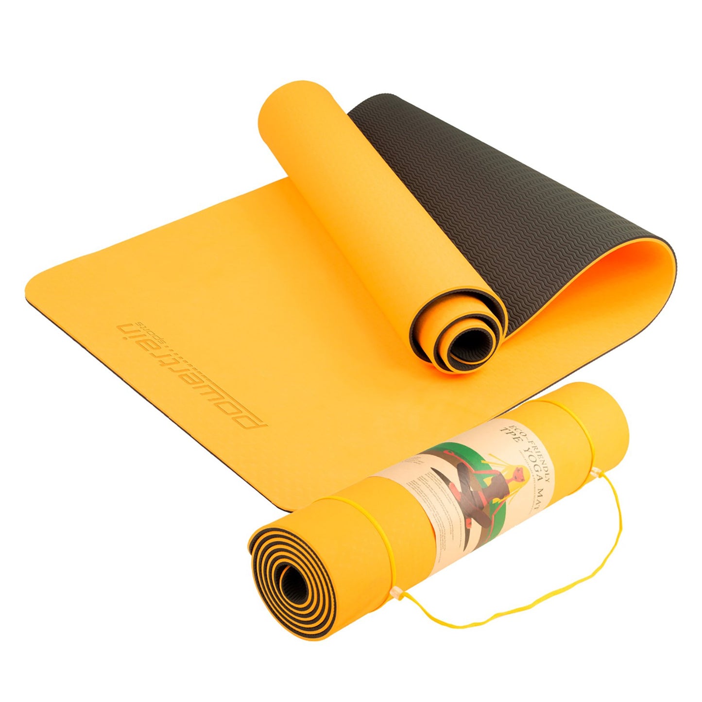 Powertrain Eco-friendly Dual Layer 8mm Yoga Mat | Orange | Non-slip Surface And Carry Strap For Ultimate Comfort And Por