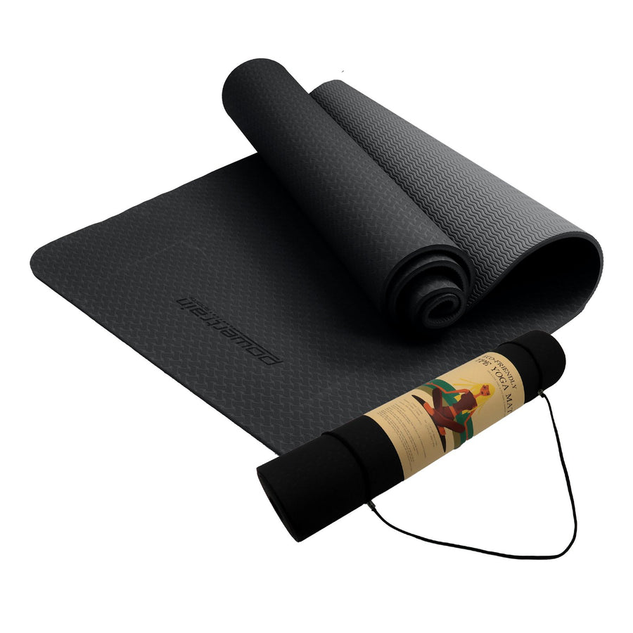 Powertrain Eco-friendly Dual Layer 6mm Yoga Mat | Midnight | Non-slip Surface And Carry Strap For Ultimate Comfort And P