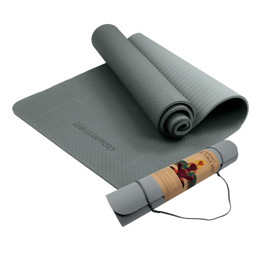 Powertrain Eco-friendly Dual Layer 6mm Yoga Mat | Slate Grey | Non-slip Surface And Carry Strap For Ultimate Comfort And