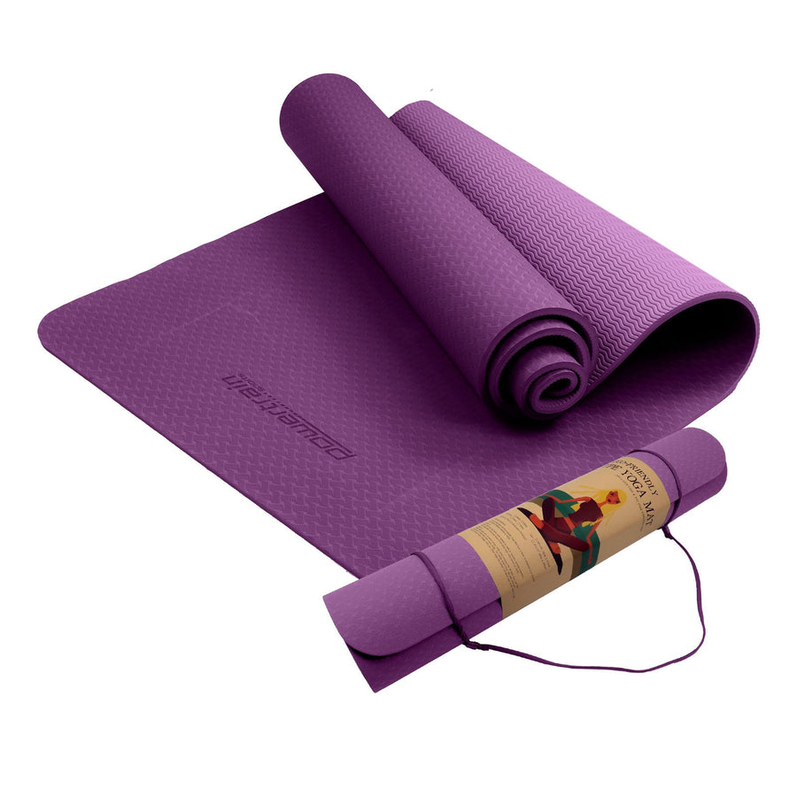 Powertrain Eco-friendly Dual Layer 6mm Yoga Mat | Royal Purple | Non-slip Surface And Carry Strap For Ultimate Comfort A