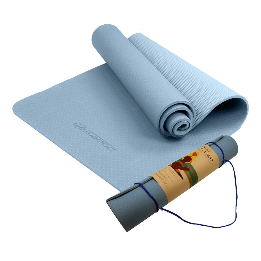 Powertrain Eco-friendly Dual Layer 6mm Yoga Mat | Sky Blue | Non-slip Surface And Carry Strap For Ultimate Comfort And P