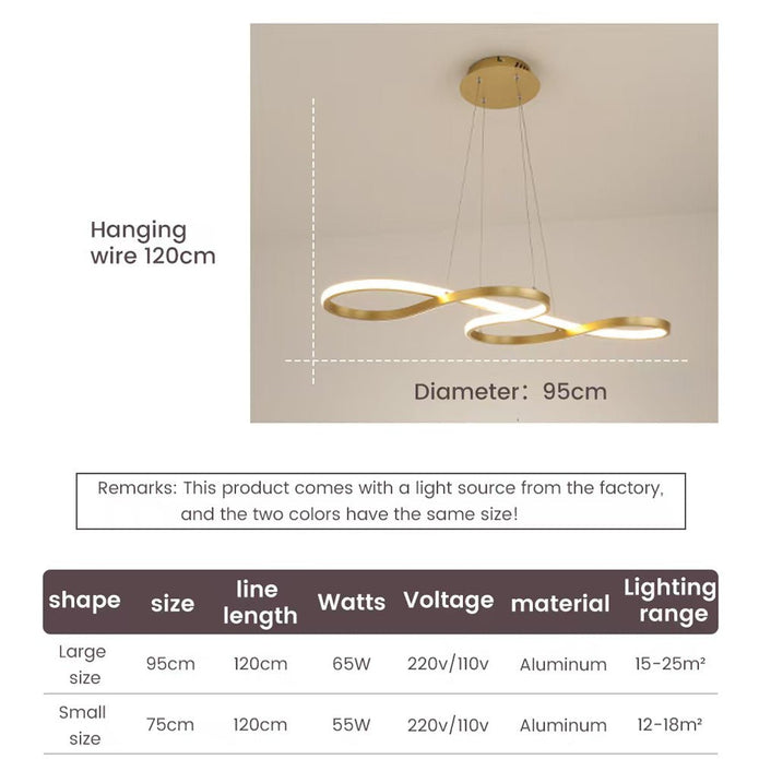 BAMDECOR Modern Black Chandelier Infinity LED Pendant Light Adjustable 3 Color Dimmable for Dining Bar Living Room 100cm