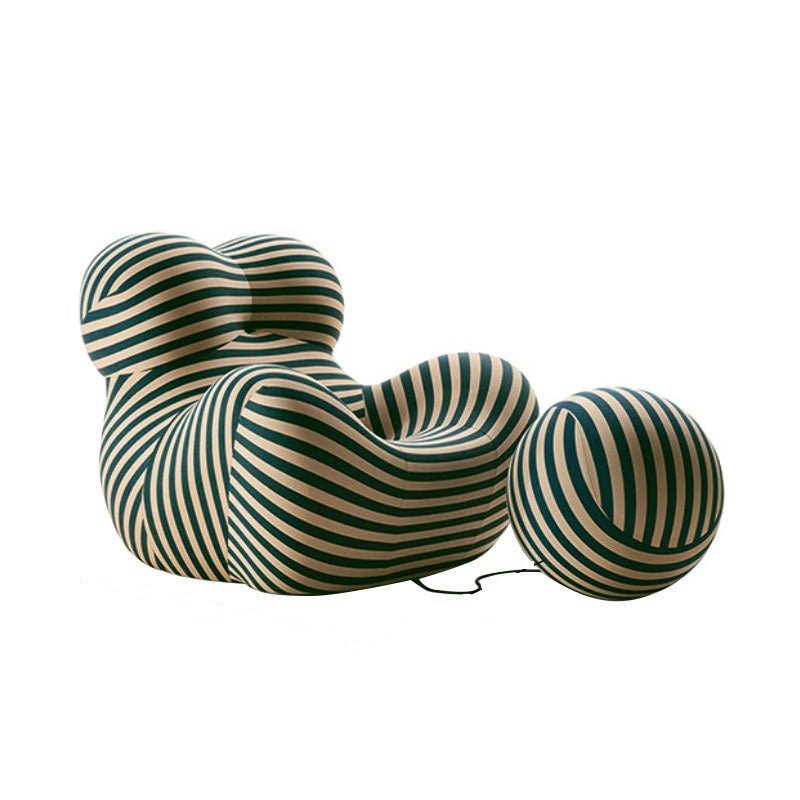 Retro Up Lounge Chair Ball and Chain Accent Chair with Ottoman Striped Upholstery High-Density Foam