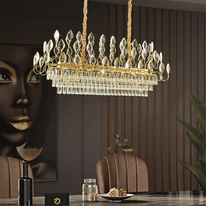 BAMDECOR C3347/OV Modern French Home Decor Luxury Crystal-leaf Chandelier LED Fashion Creativity Pendant Ceiling Lights(120cm-Gold)