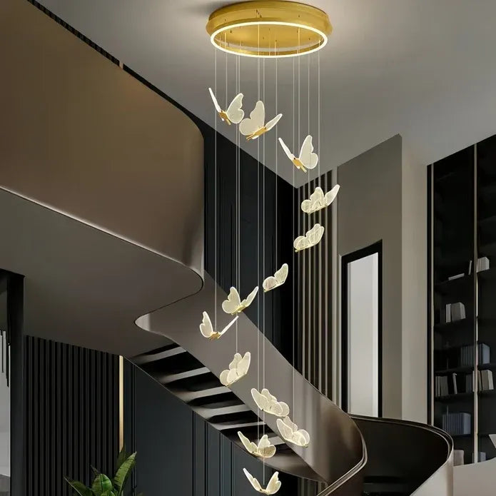 BAMDECOR LT05 13 Nordic Butterfly Luxury Chandeliers Pendant Lights for Villa Stair Home Decoration Modern Style Exquisite Chandelier (Gold)