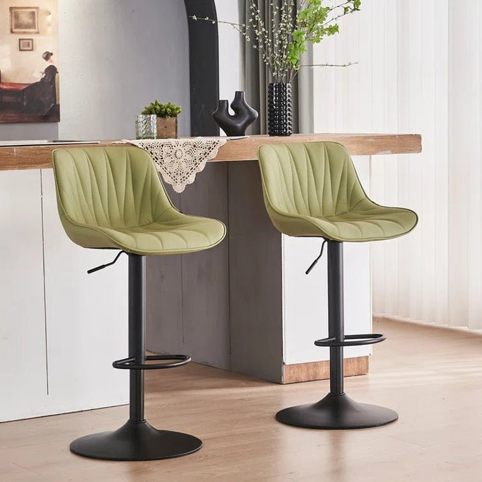 SERENITÃ  AVO Green Modern Height Adjustable Swivel Bar Stools Upholstered Leather Barstool Kitchen Island Chairs with Metal Frame (Set of 2)