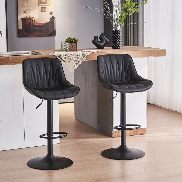 SERENITÃ  Black Modern Height Adjustable Swivel Bar Stools Upholstered Leather Barstool Kitchen Island Chairs with Metal Frame (Set of 2)