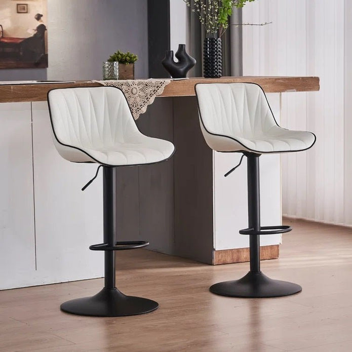 SERENITÃ  White Modern Height Adjustable Swivel Bar Stools Upholstered Leather Barstool Kitchen Island Chairs with Metal Frame (Set of 2)