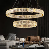 BAMDECOR C3319 Modern Crystal Chandeliers Lighting Fixtures Contemporary Round Chandelier Lighting Fixtures Crystal Pendant Ceiling Lights(Gold-80+60cm)
