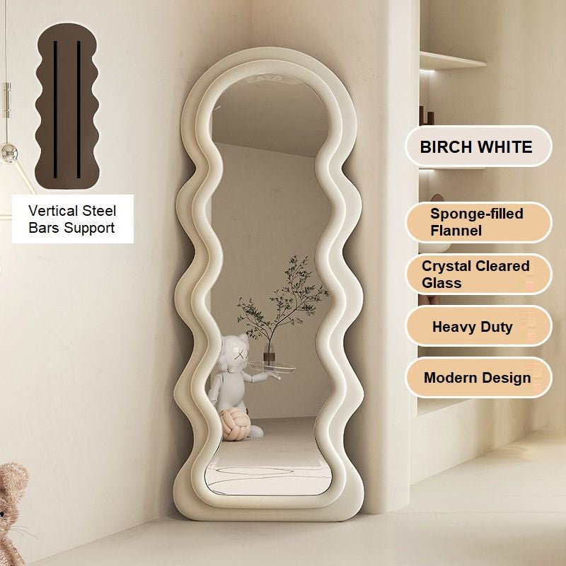 1.7m Elegance Curvy Floor Mirror Wavy Full Lenght Curvy Squiggle Full Body Irregular Asymmetrical Floor Home Decor Birch