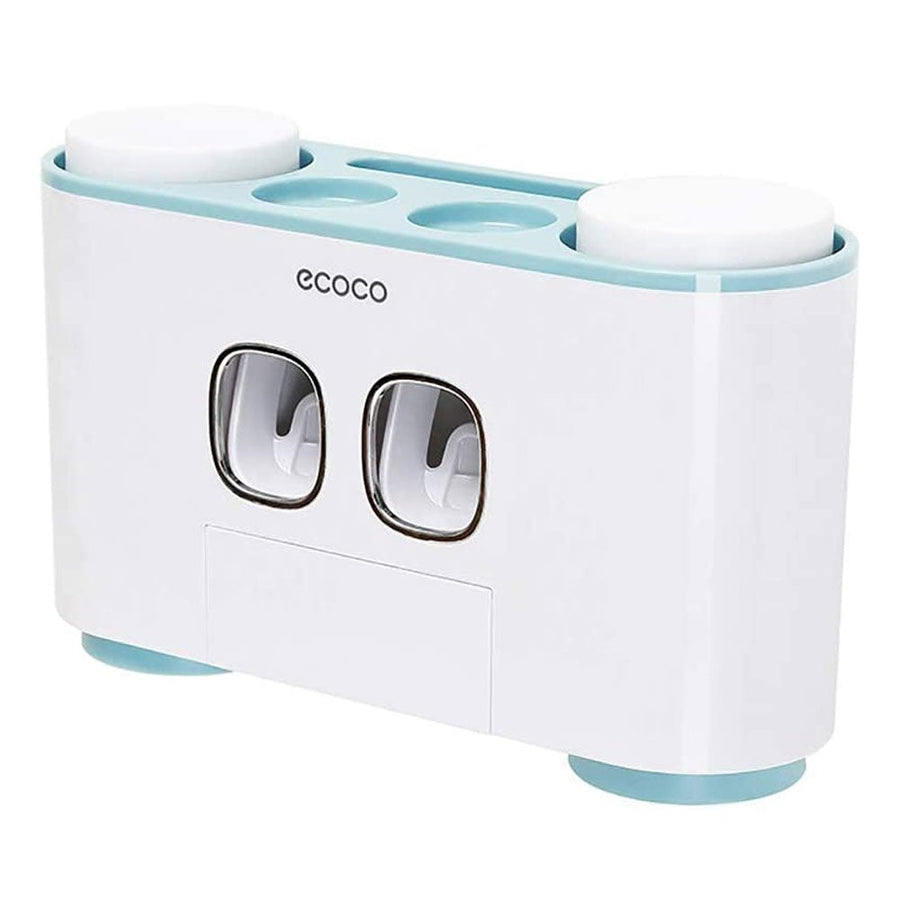 Ecoco Wall-Mounted Toothbrush Holder with 2 Toothpaste Dispensers 4 Cups and 5 Toothbrush Slots Toiletries Bathroom Stor