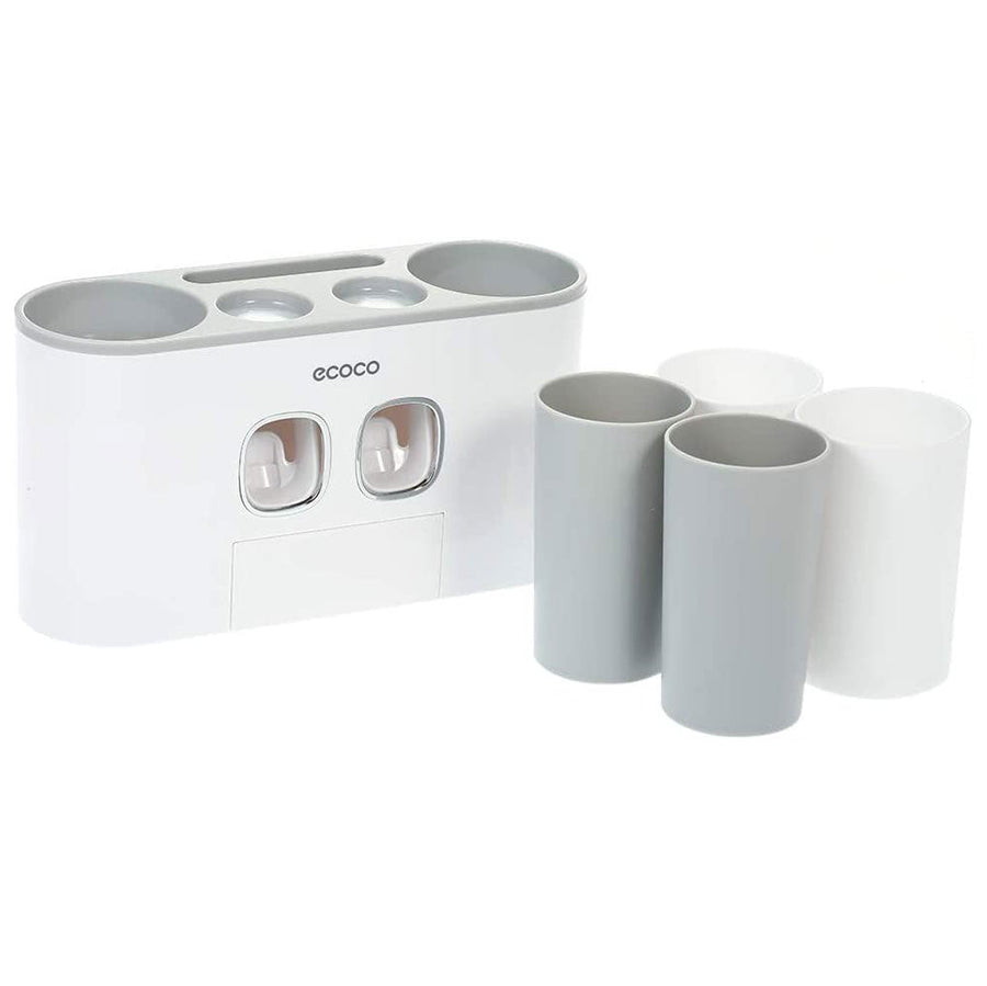 Ecoco Wall-Mounted Toothbrush Holder with 2 Toothpaste Dispensers 4 Cups and 5 Toothbrush Slots Toiletries Bathroom Stor