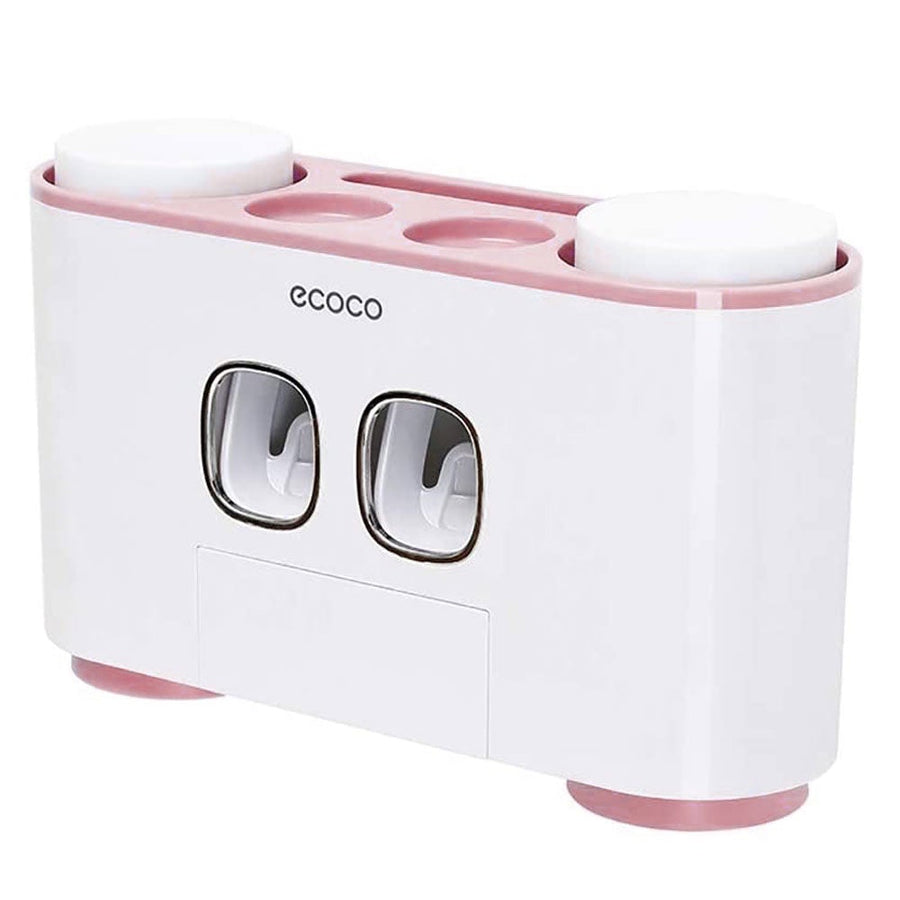 Ecoco Wall-Mounted Toothbrush Holder with 2 Toothpaste Dispensers 4 Cups and 5 Toothbrush Slots Toiletries Bathroom Stor