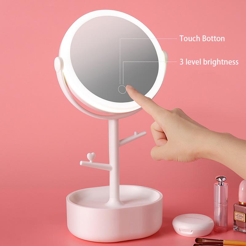 Ecoco Smart LED Light Cosmetic Makeup Mirror USB Touch Screen Home Desk Vanity 360Â° Pink